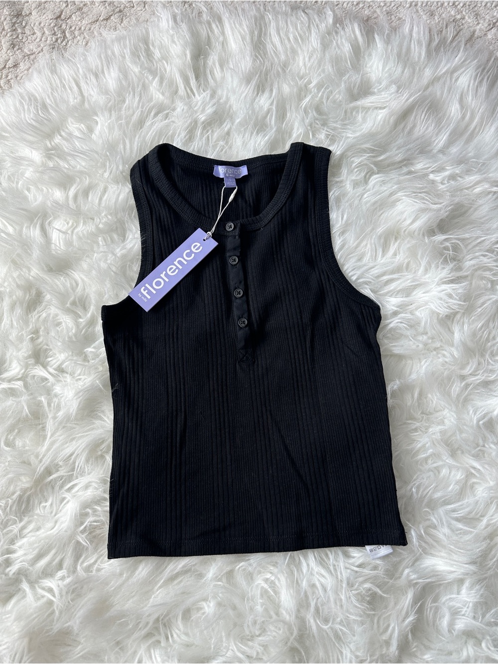 Black Ribbed Henley Tank Top - Women